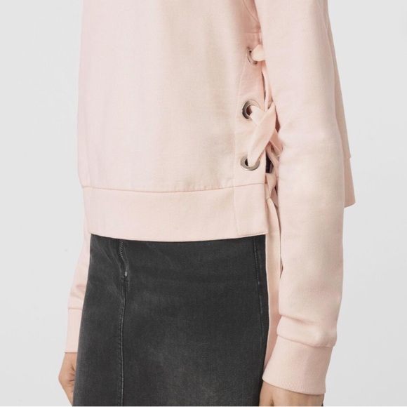 All Saints Pale Pink Leto Crop Laced Sides Sweatshirt Pullover Size Small $198 - Picture 4 of 7